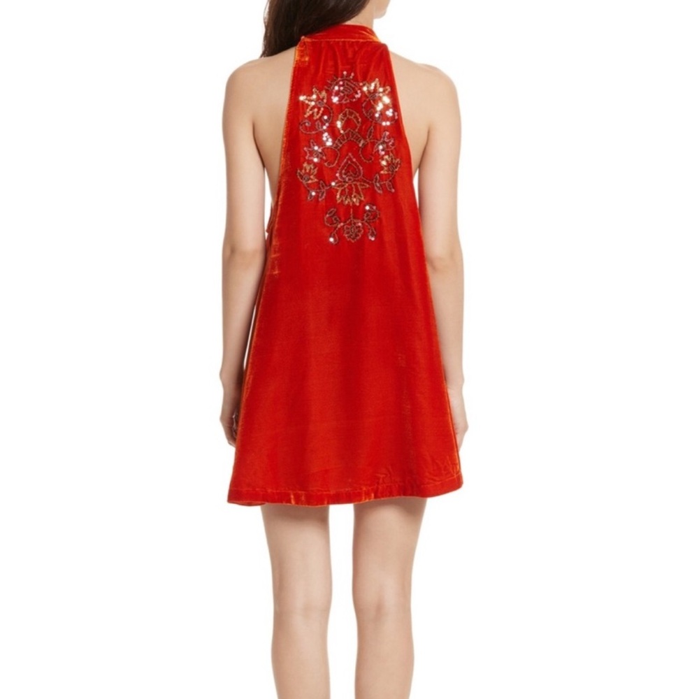 Embroidered Orange Velvet Halter Dress - Free People - Picture 5 of 5